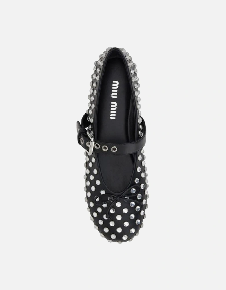 Embellished Leather Ballerinas with Mirrored Hemispheres Women - Black