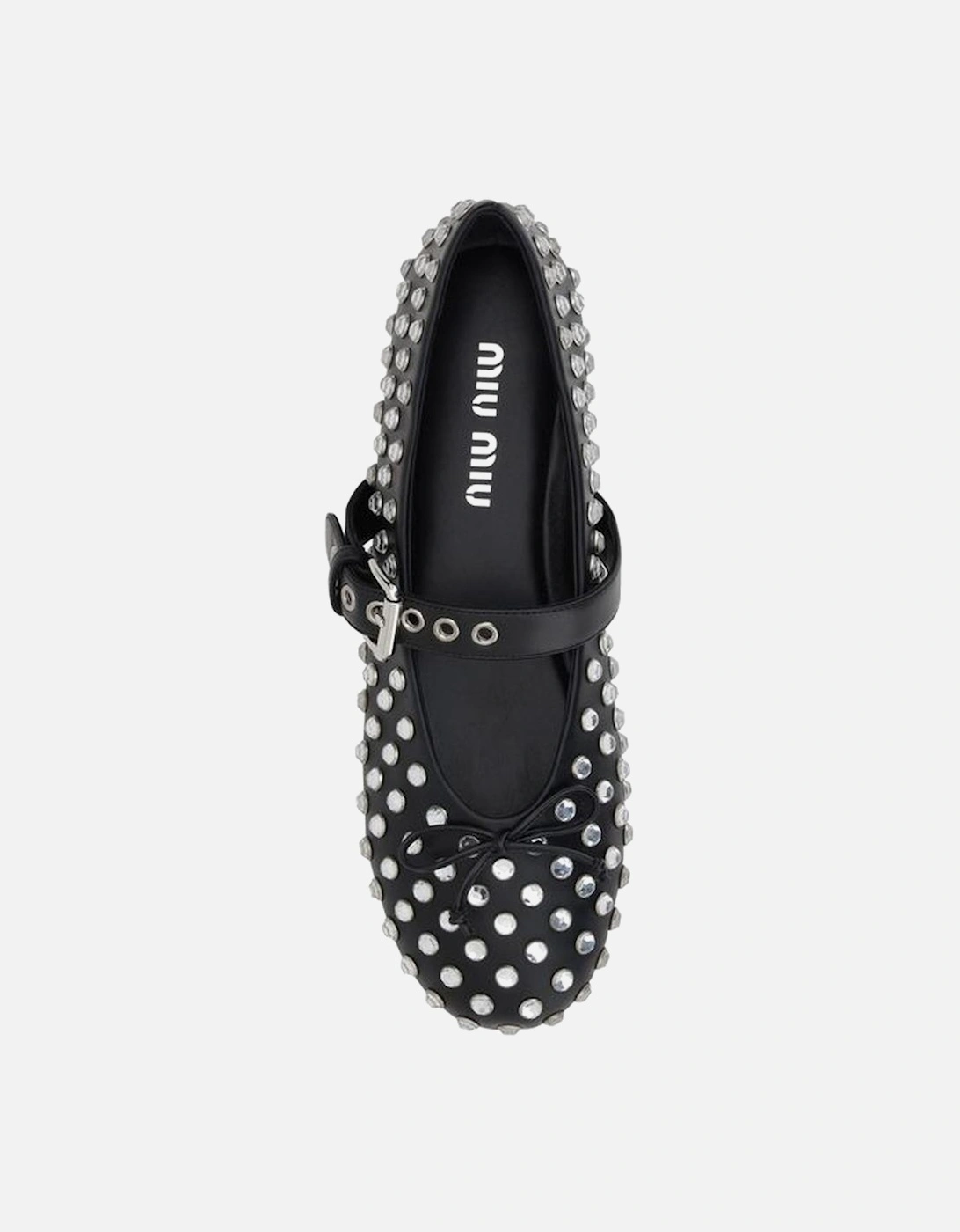 Embellished Leather Ballerinas with Mirrored Hemispheres Women - Black