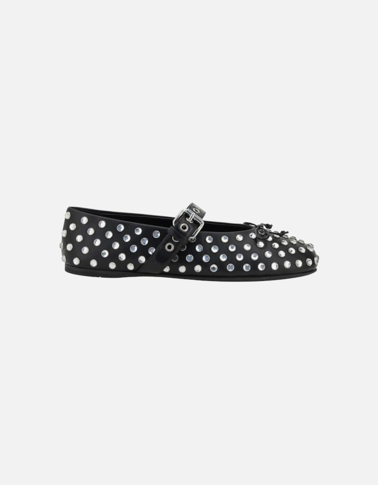 Embellished Leather Ballerinas with Mirrored Hemispheres Women - Black