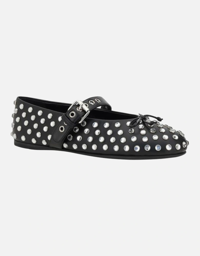Embellished Leather Ballerinas with Mirrored Hemispheres Women - Black