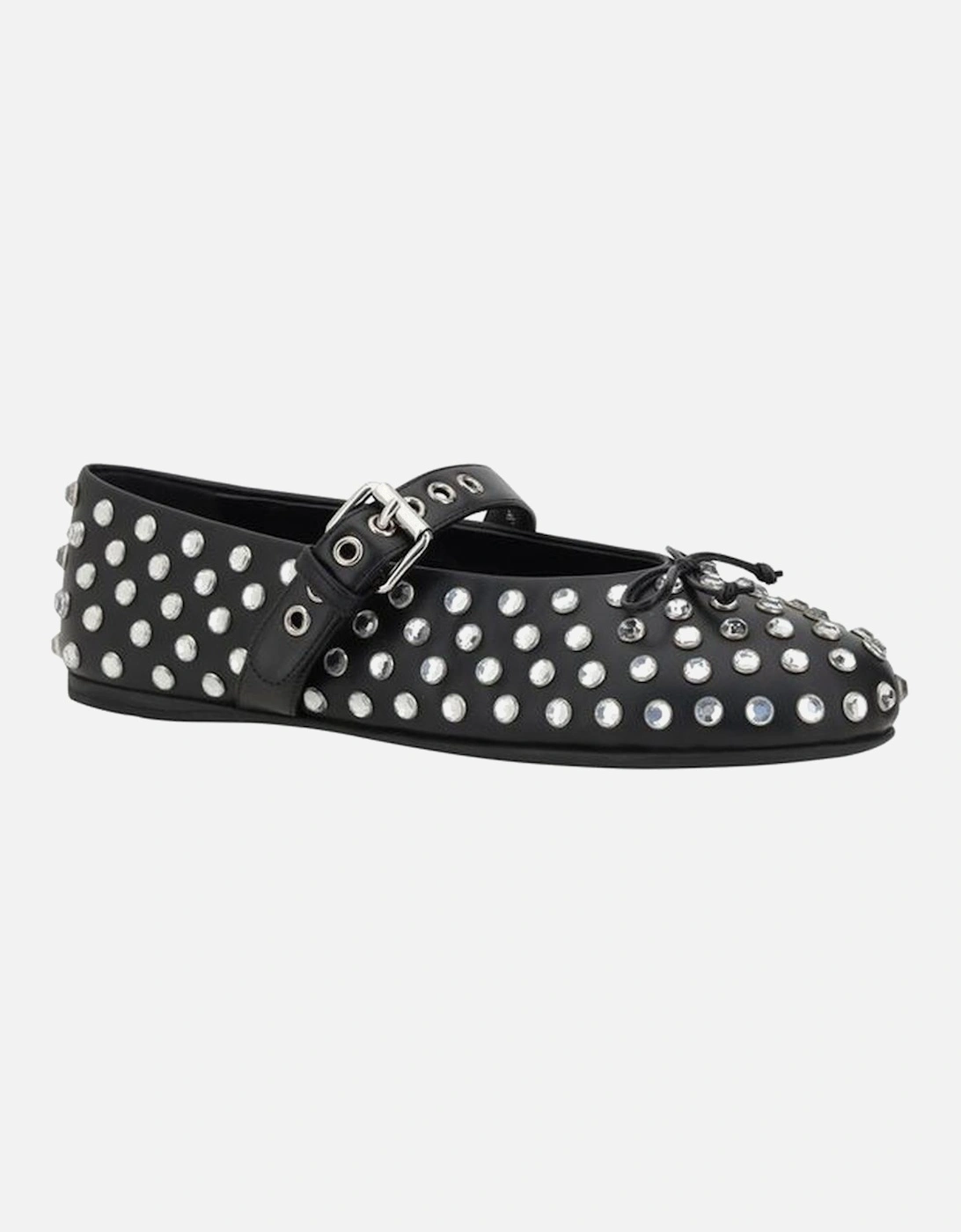 Embellished Leather Ballerinas with Mirrored Hemispheres Women - Black