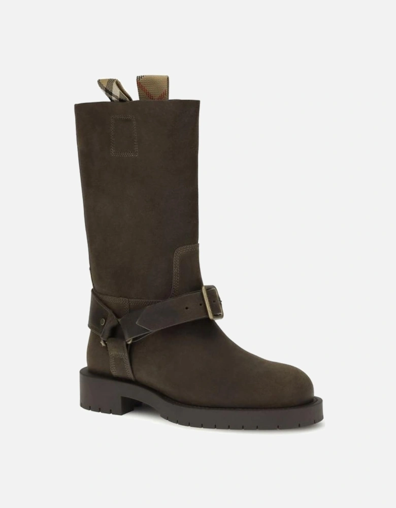 Suede Saddle Ankle Boots with Buckled Strap Women - Brown