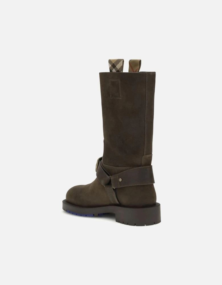 Suede Saddle Ankle Boots with Buckled Strap Women - Brown