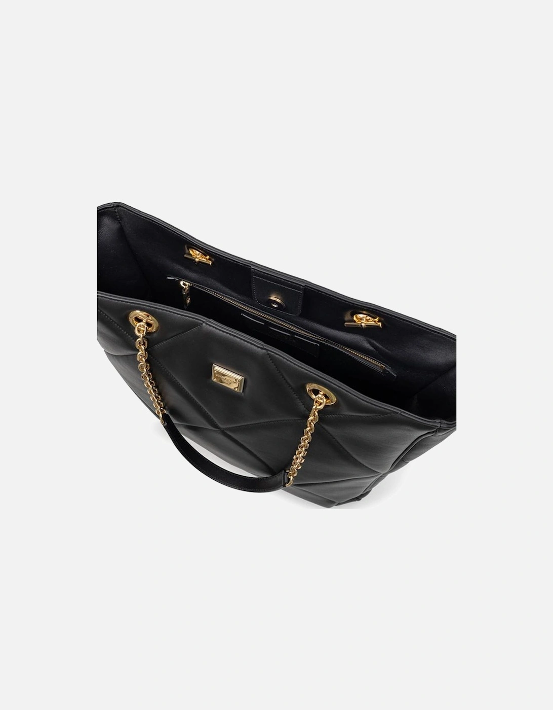 Matelasse Leather Tote Bag with Gold Chain Handles Women - Black