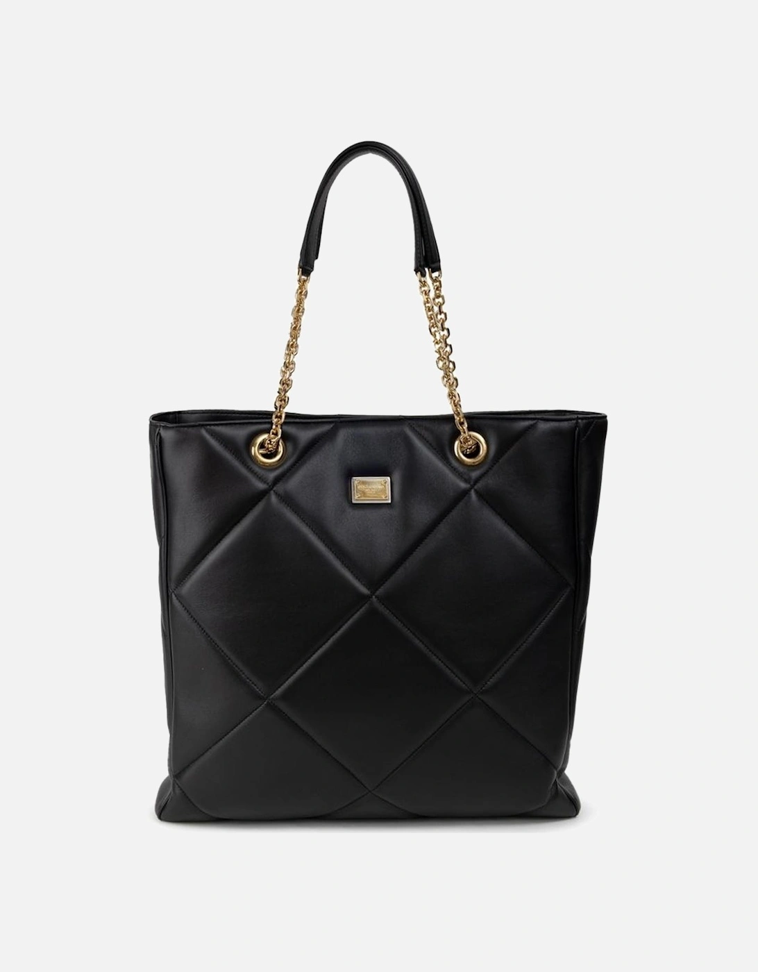 Matelasse Leather Tote Bag with Gold Chain Handles Women - Black, 7 of 6
