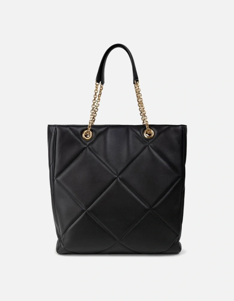 Matelasse Leather Tote Bag with Gold Chain Handles Women - Black