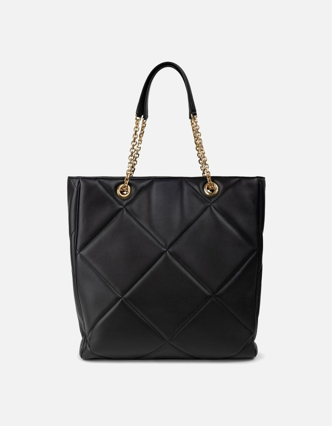Matelasse Leather Tote Bag with Gold Chain Handles Women - Black