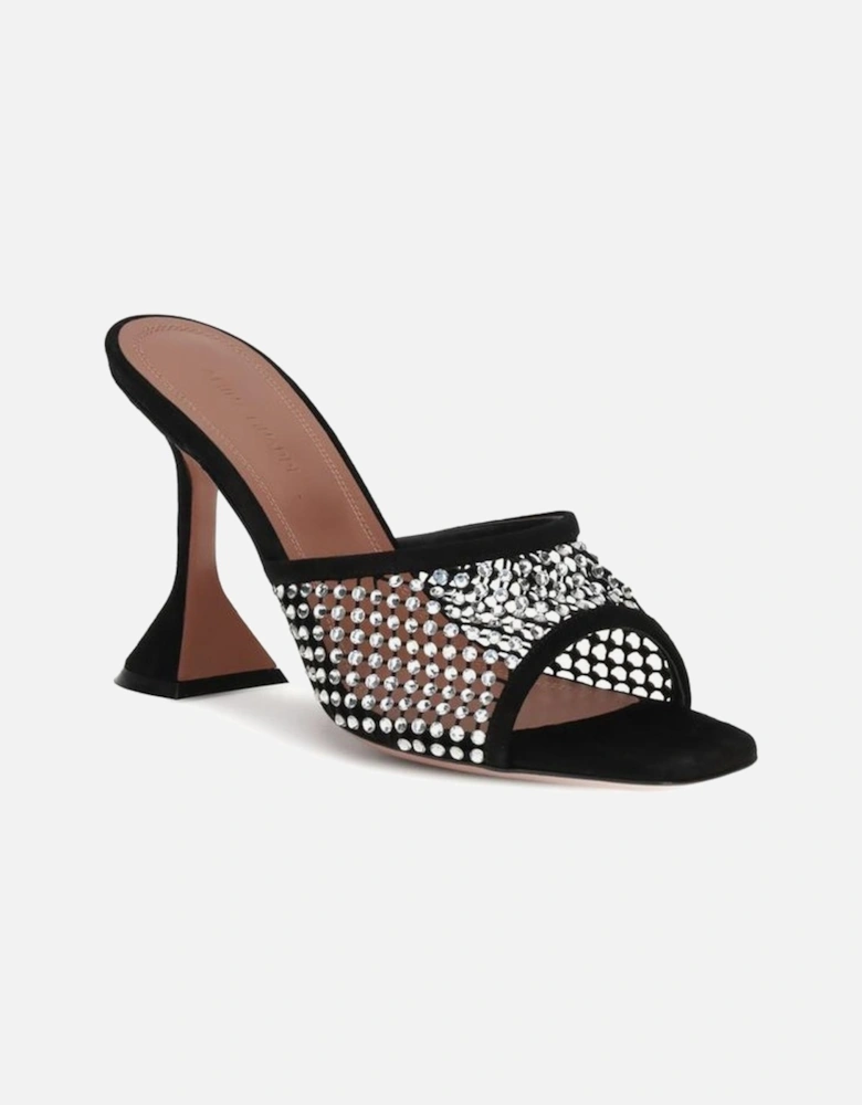 Lupita Crystal Embellished Suede Mesh Sandals Women - Black