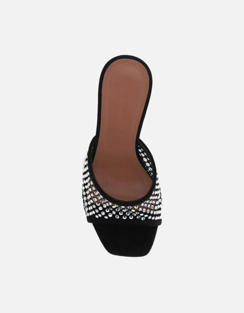 Lupita Crystal Embellished Suede Mesh Sandals Women - Black