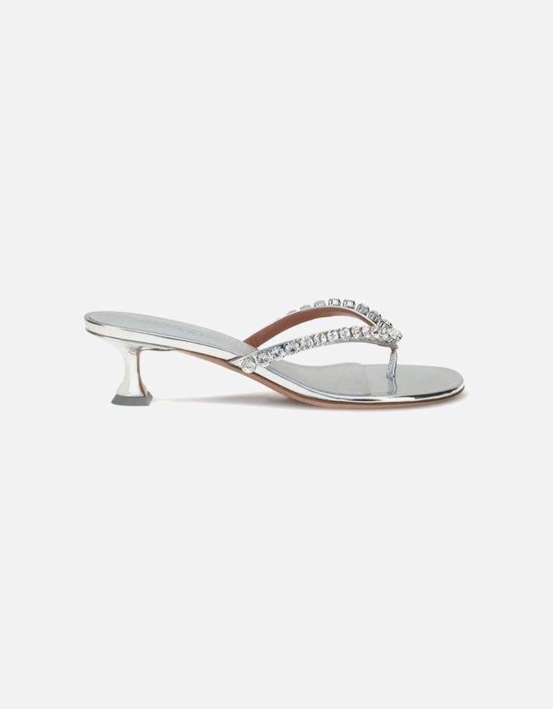 Rhinestone Embellished Kitten Heel Sandals Women - Silver