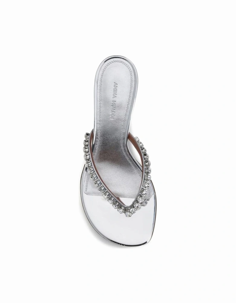 Rhinestone Embellished Kitten Heel Sandals Women - Silver
