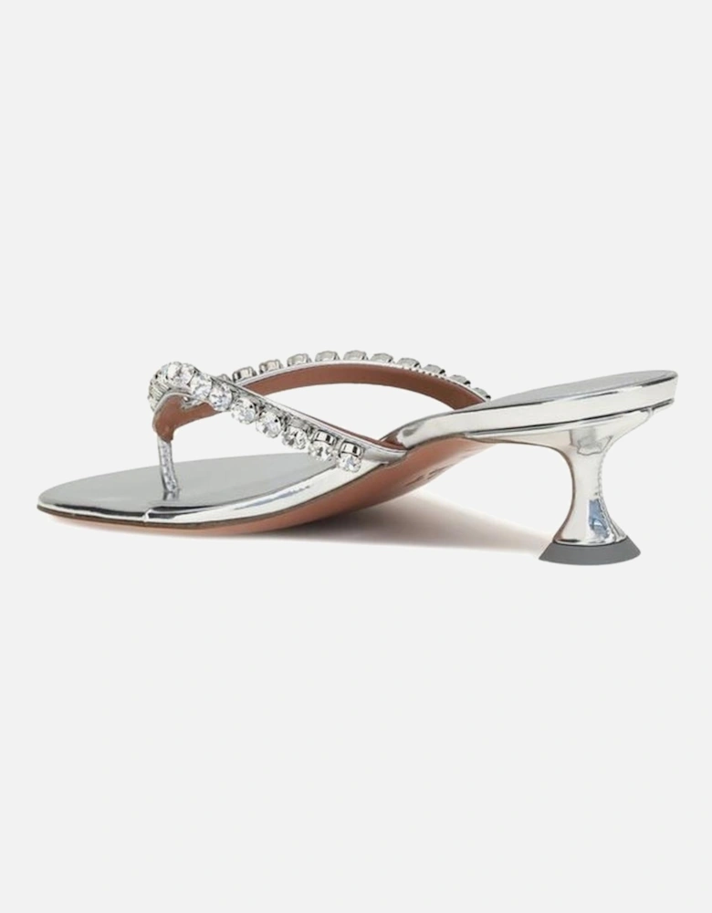 Rhinestone Embellished Kitten Heel Sandals Women - Silver