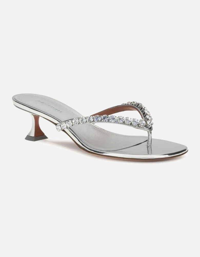 Rhinestone Embellished Kitten Heel Sandals Women - Silver