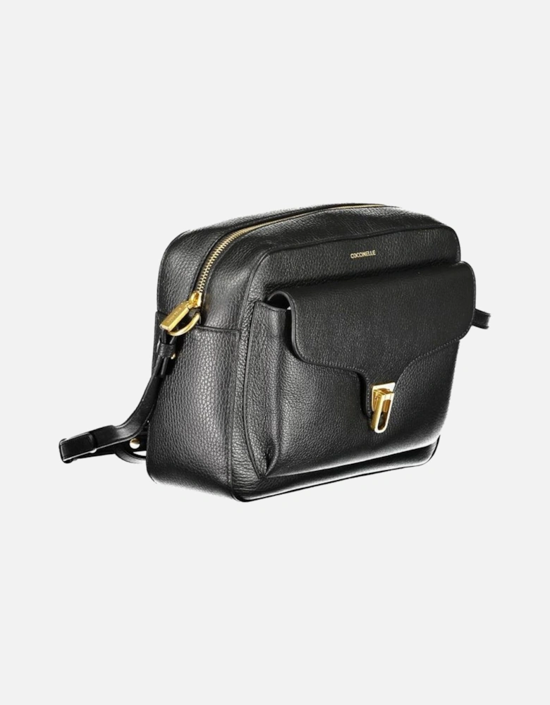 Adjustable Leather Shoulder Bag with Secure Closure Women - Black