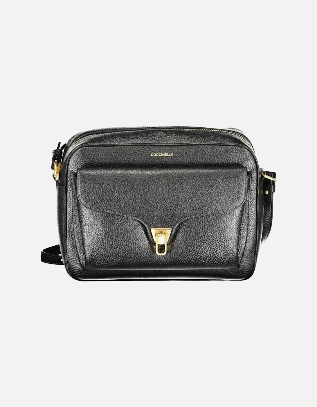 Adjustable Leather Shoulder Bag with Secure Closure Women - Black, 3 of 2