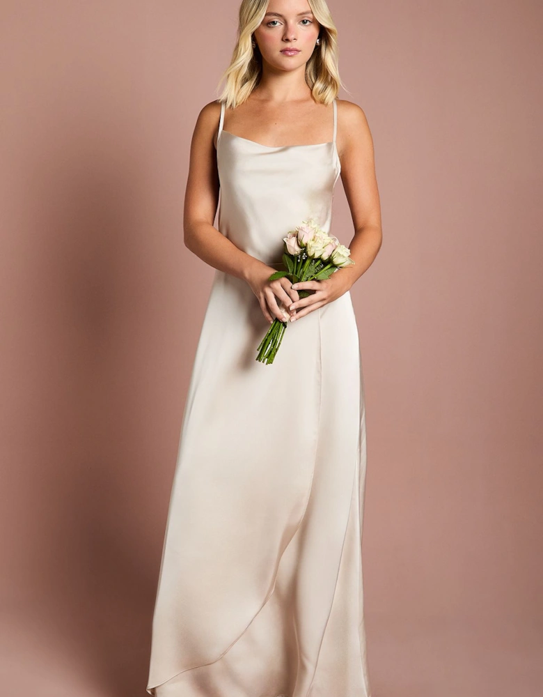 Teen Cowl Front Waterfall Skirt Bridesmaids Dress