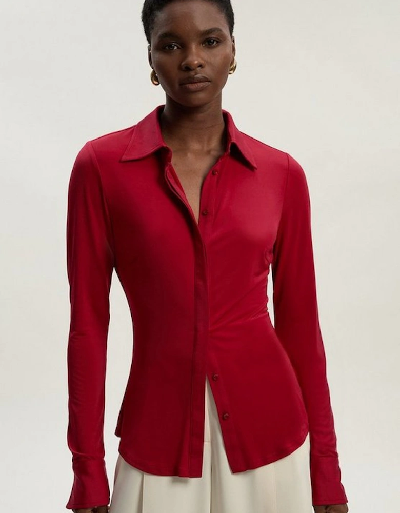 Drapey Crepe Slim Collared Shirt
