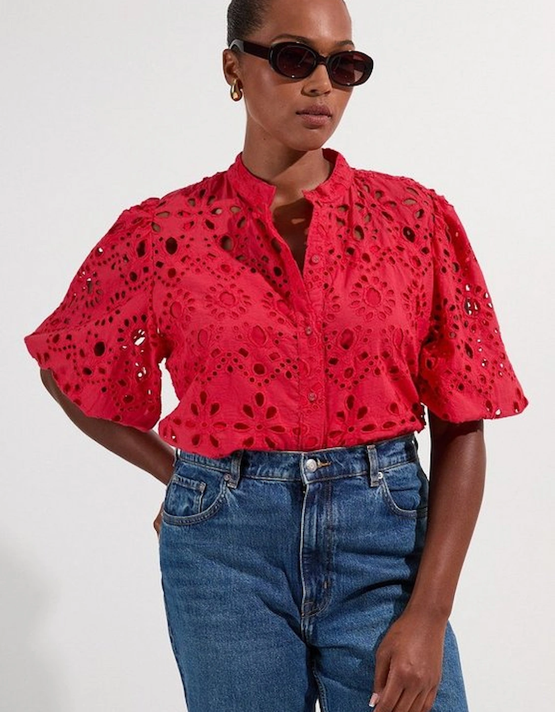 Plus Size Cotton Broderie Woven Short Sleeve Blouse, 2 of 1