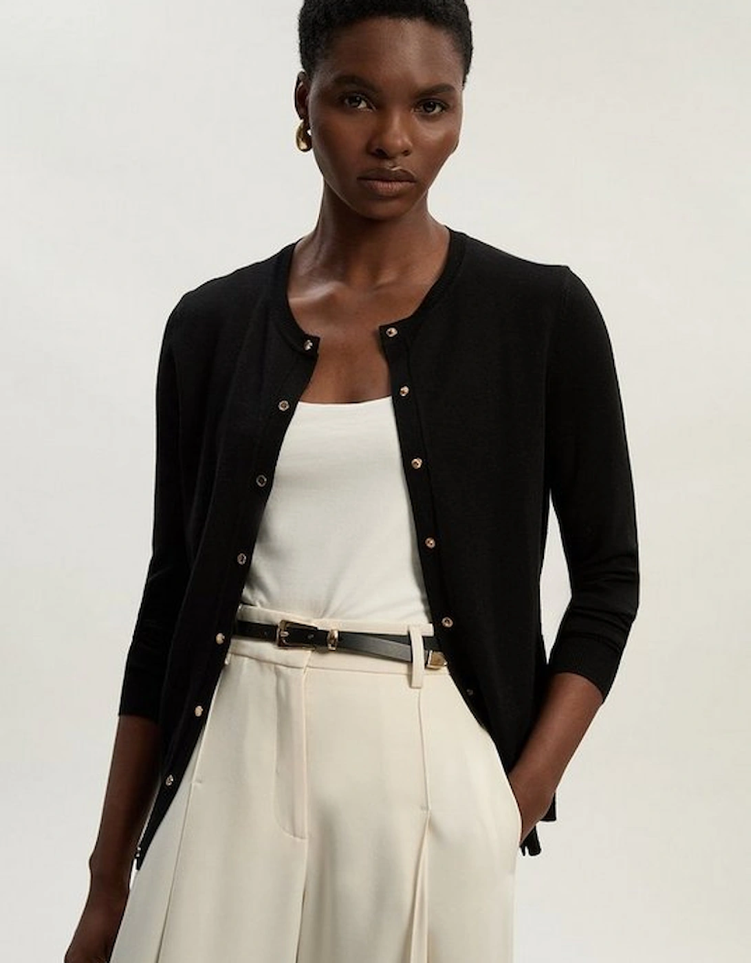 Viscose Blend Popper Knitted Cardigan, 2 of 1