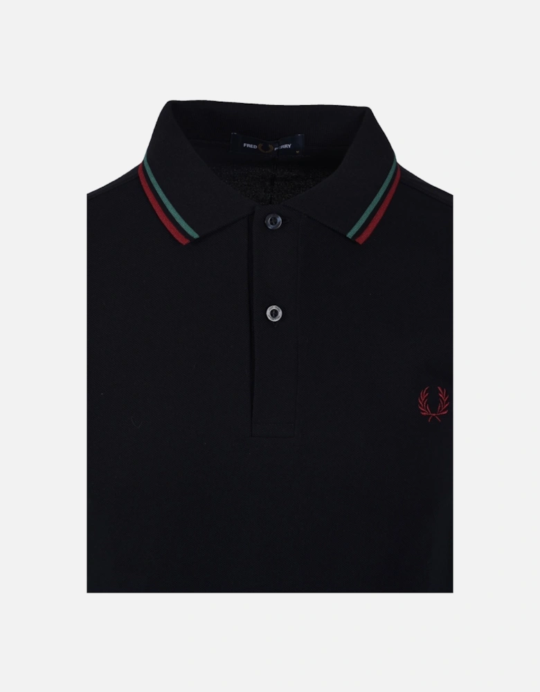 TWIN TIPPED POLO SHIRT NAVY/SPORT GREEN/BURNT RED