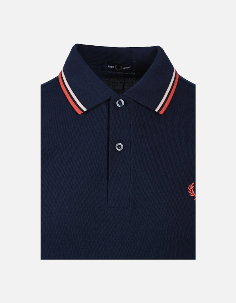 TWIN TIPPED POLO SHIRT TENNIS BLUE/SILKY PEACH/FLAMINGO TAN