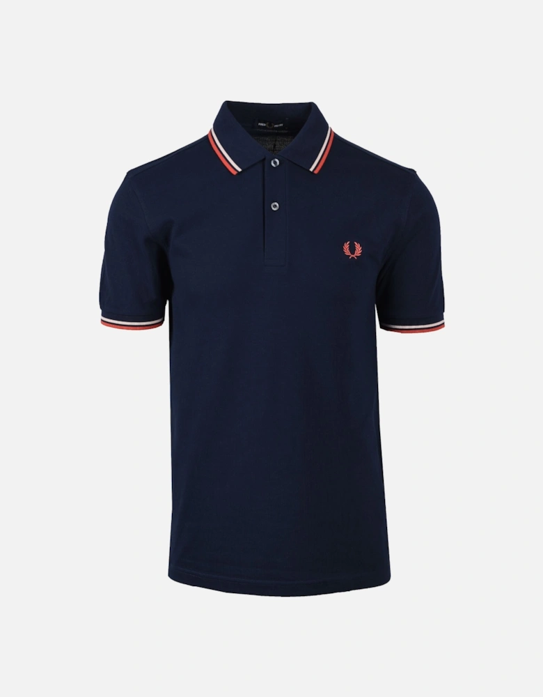TWIN TIPPED POLO SHIRT TENNIS BLUE/SILKY PEACH/FLAMINGO TAN