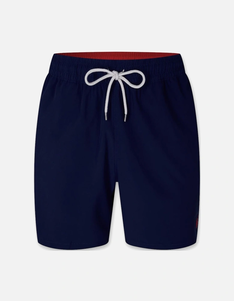 Men's Navy Polo Traveller Slim Fit Swim Shorts Red Logo