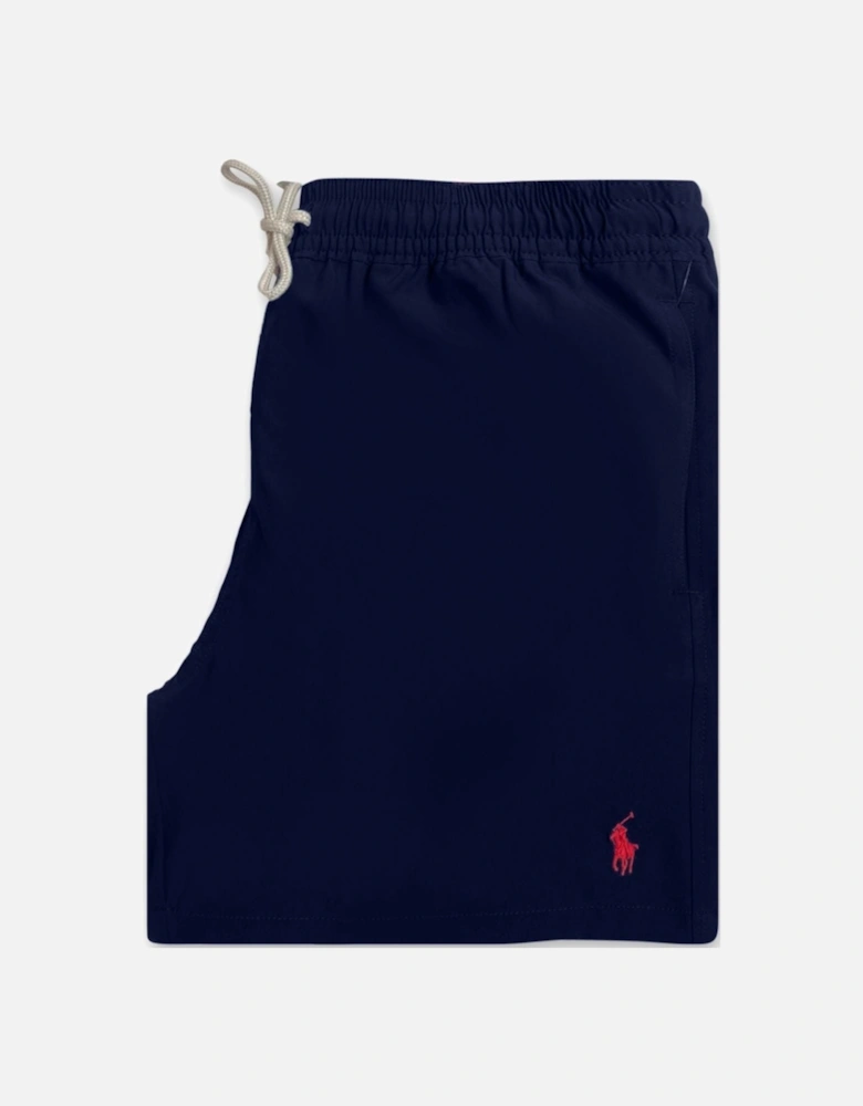 Men's Navy Polo Traveller Slim Fit Swim Shorts Red Logo