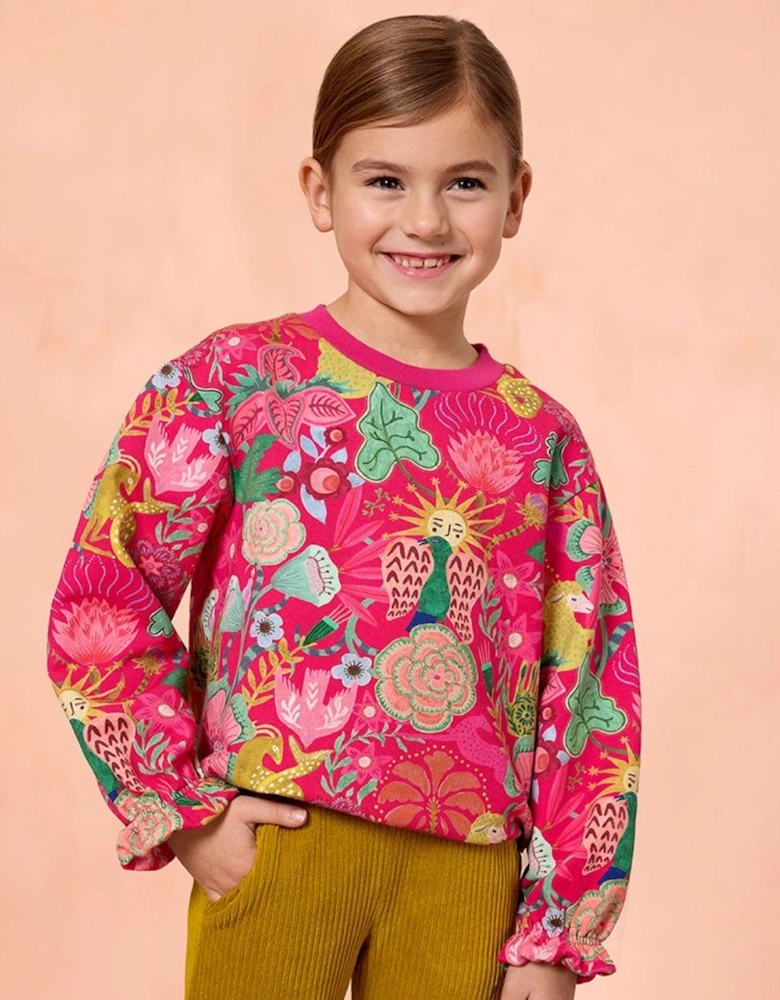 Girls Fuchsia Pink Print Sweatshirt
