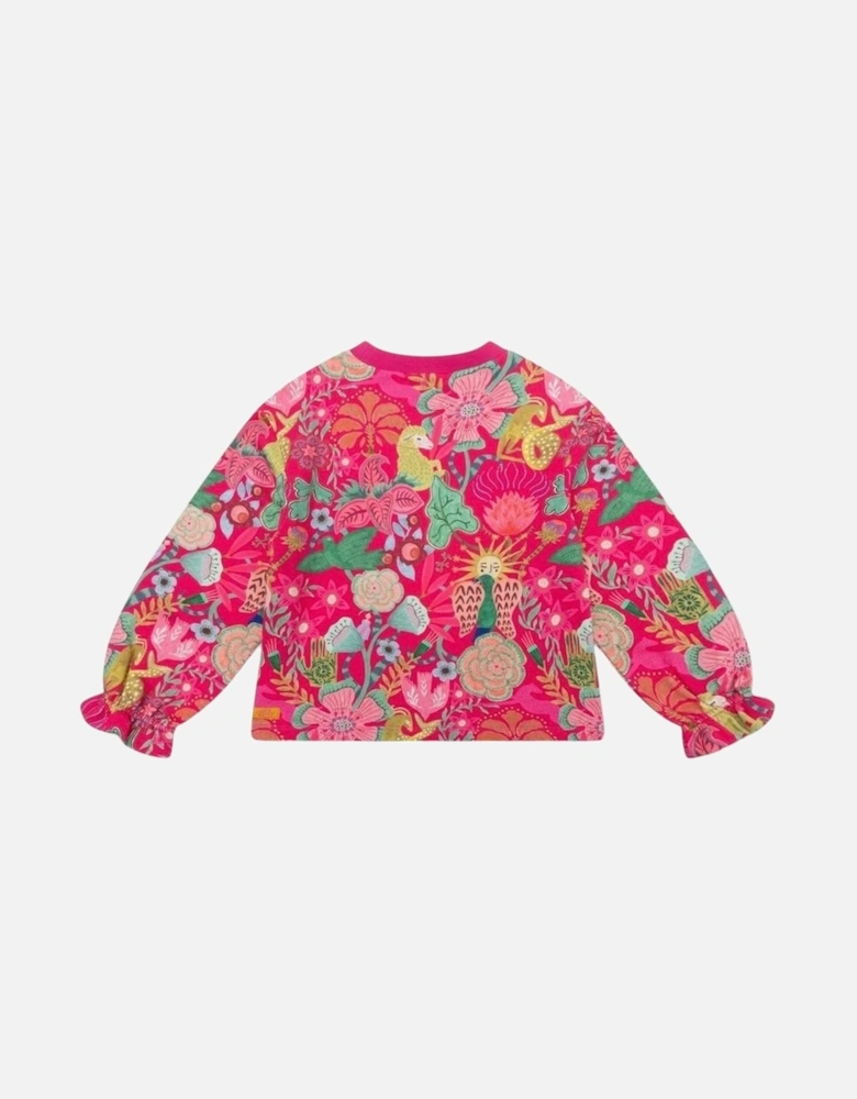 Girls Fuchsia Pink Print Sweatshirt