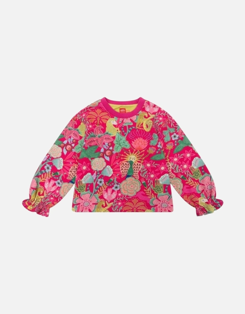 Girls Fuchsia Pink Print Sweatshirt