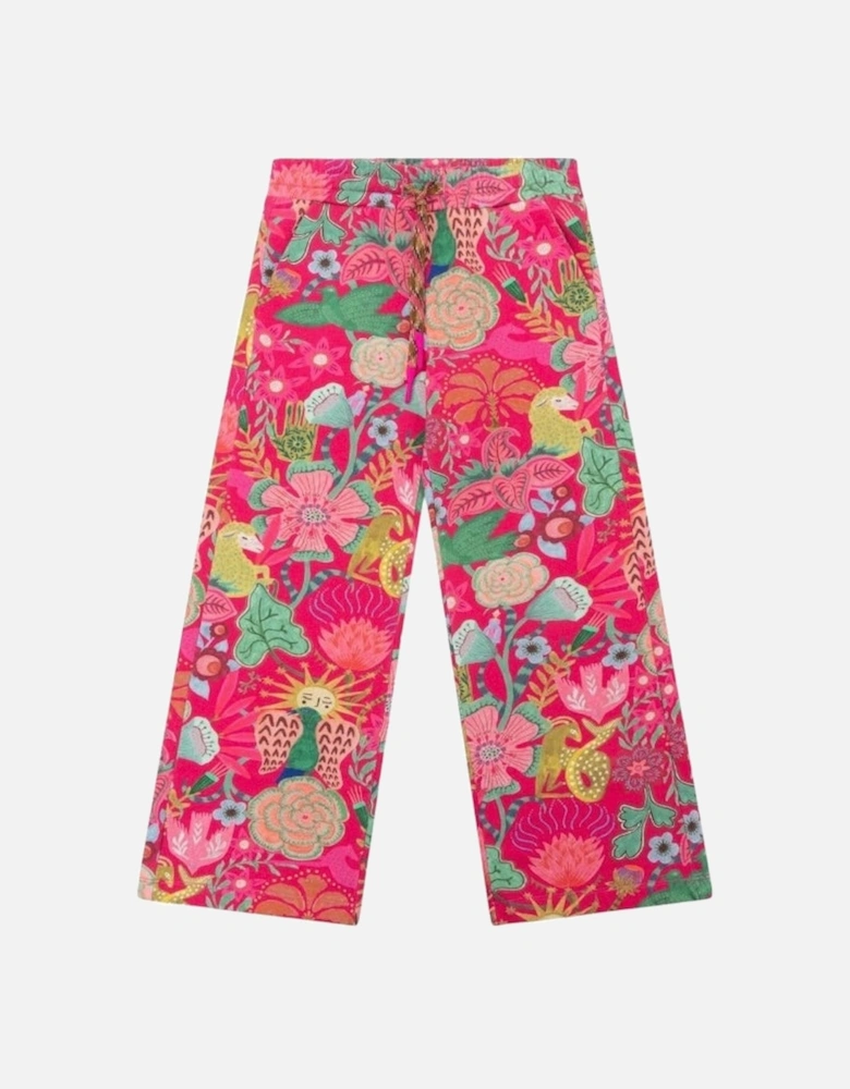 Girls Fuchsia Pink Print Joggers