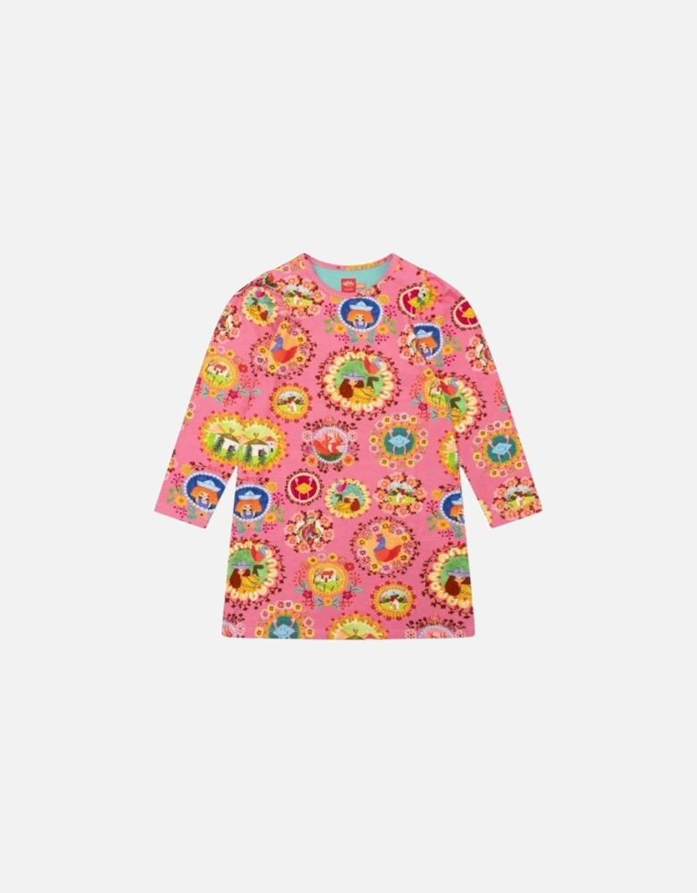 Girls Pink Frame Print Dress