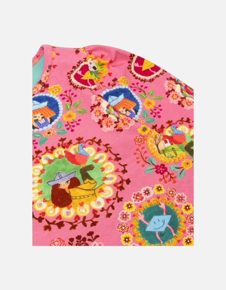 Girls Pink Frame Print Dress