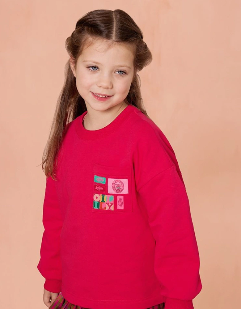 Girls Fuchsia Pink Patch Sweatshirt