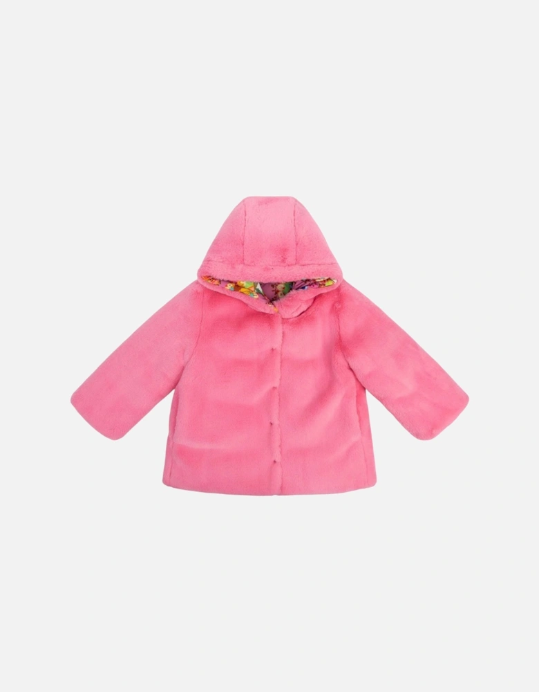 Girls Pink Frame Print Reversible Coat