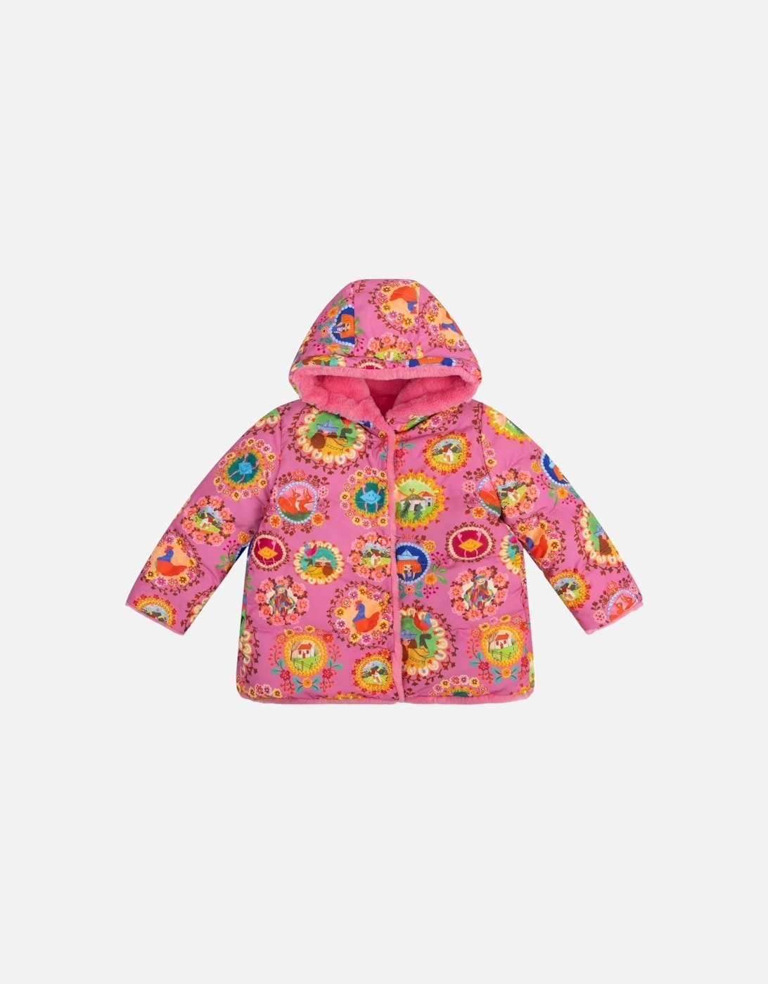 Girls Pink Frame Print Reversible Coat