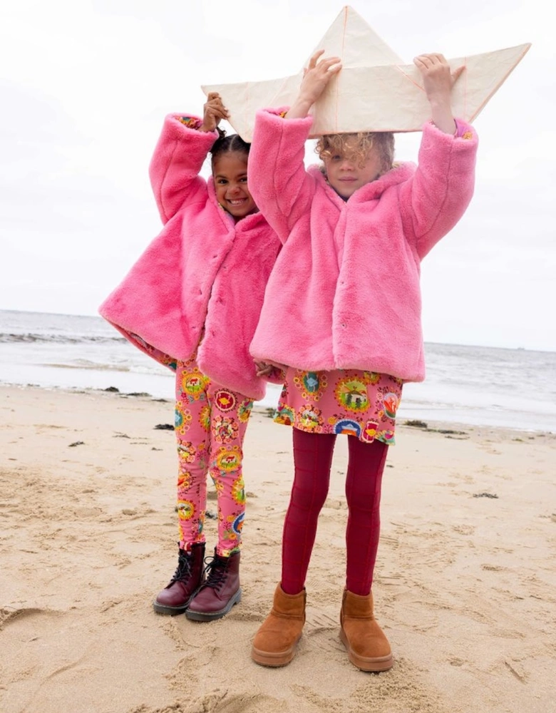 Girls Pink Frame Print Reversible Coat