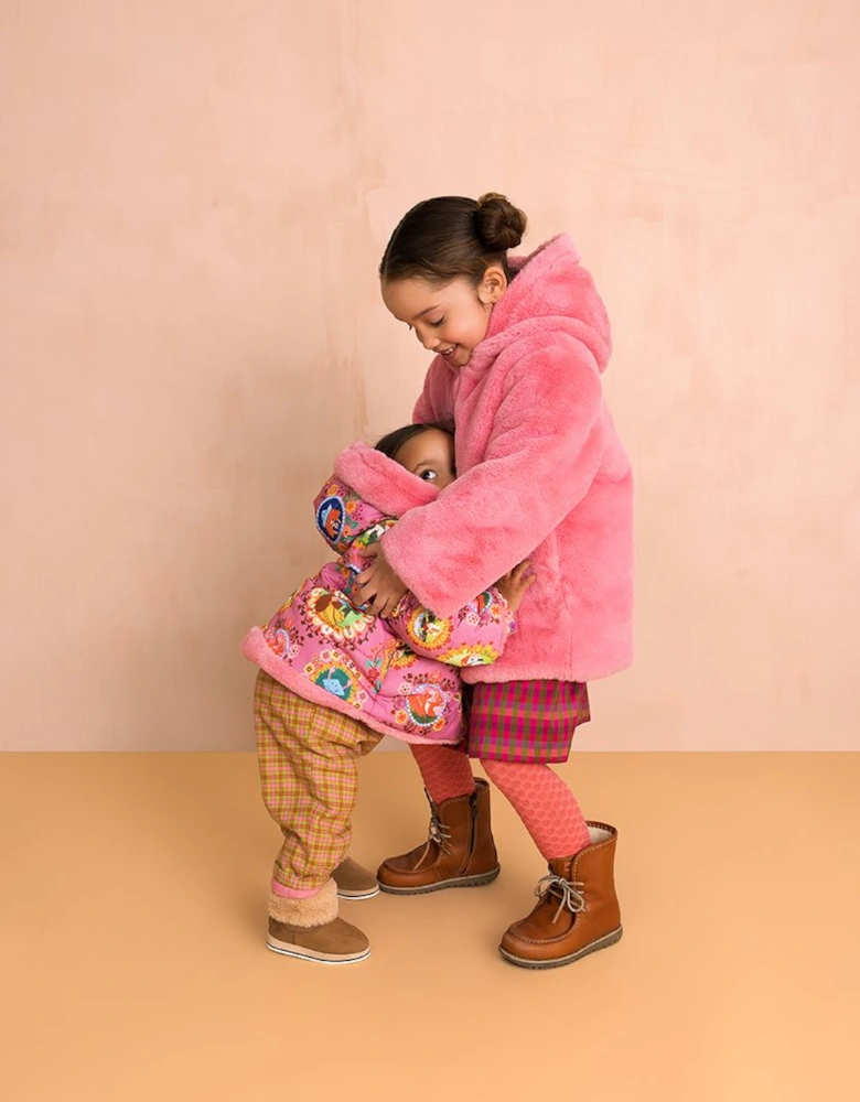 Girls Pink Frame Print Reversible Coat