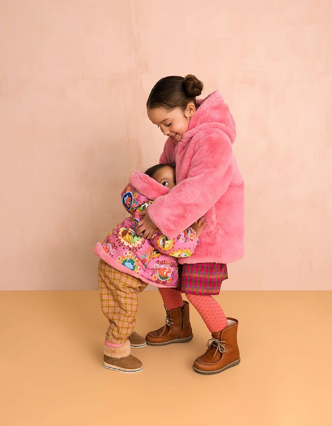 Girls Pink Frame Print Reversible Coat