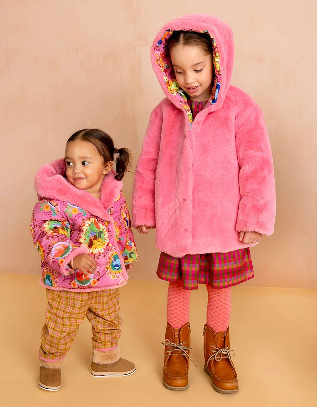 Girls Pink Frame Print Reversible Coat