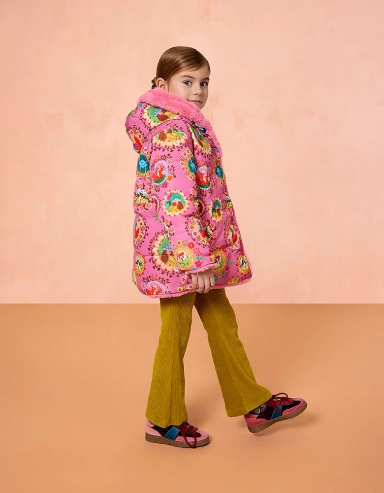 Girls Pink Frame Print Reversible Coat