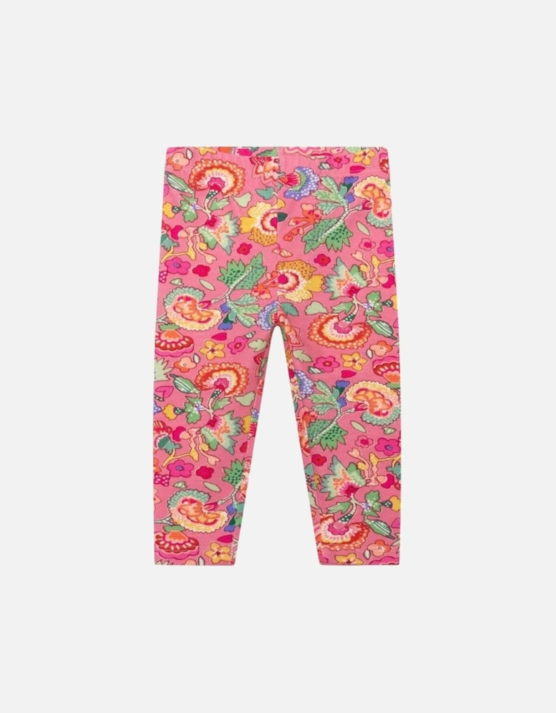 Girls Pink Floral Leggings
