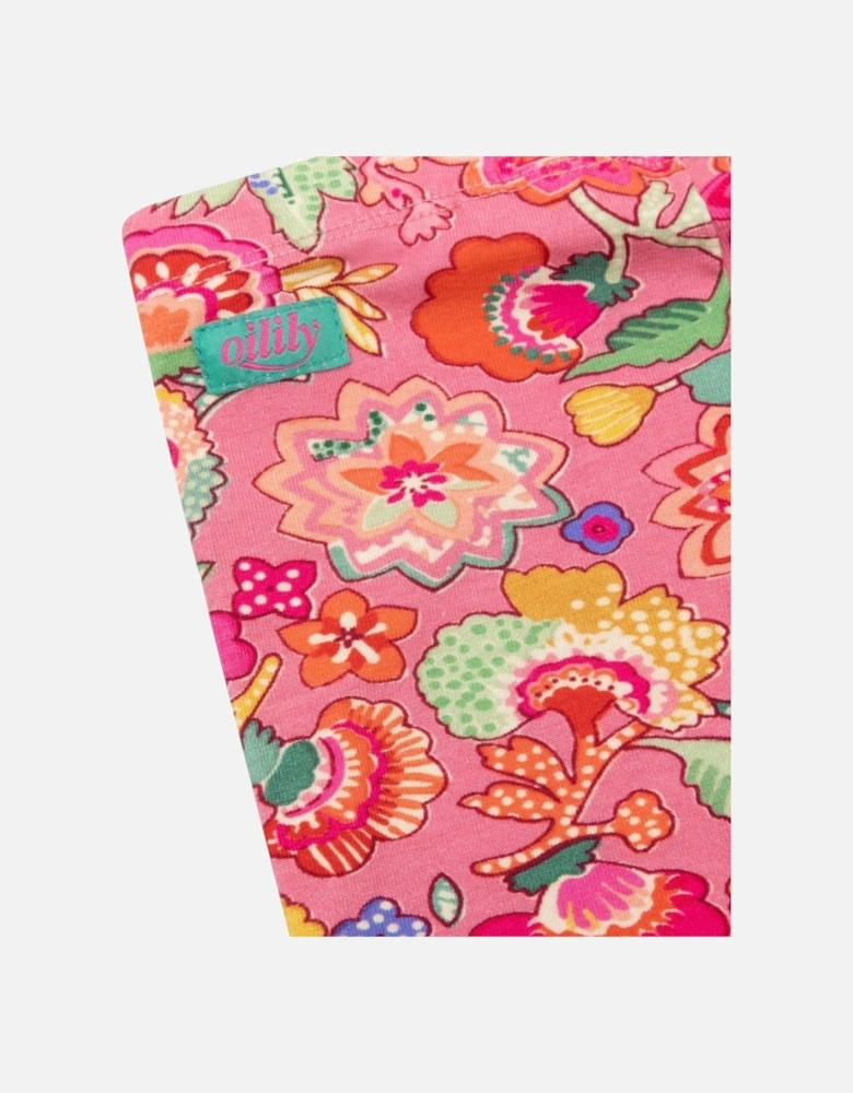 Girls Pink Floral Leggings