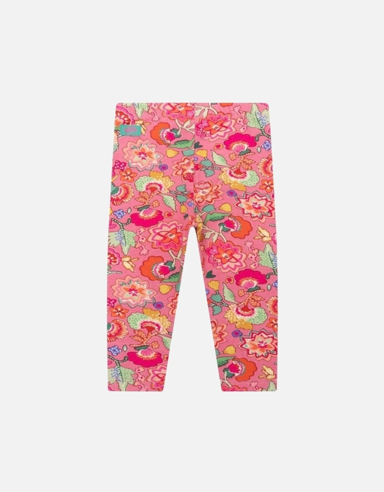 Girls Pink Floral Leggings