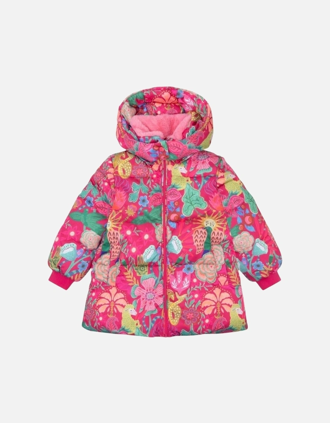 Girls Fuchsia Pink Print Padded Coat, 7 of 6