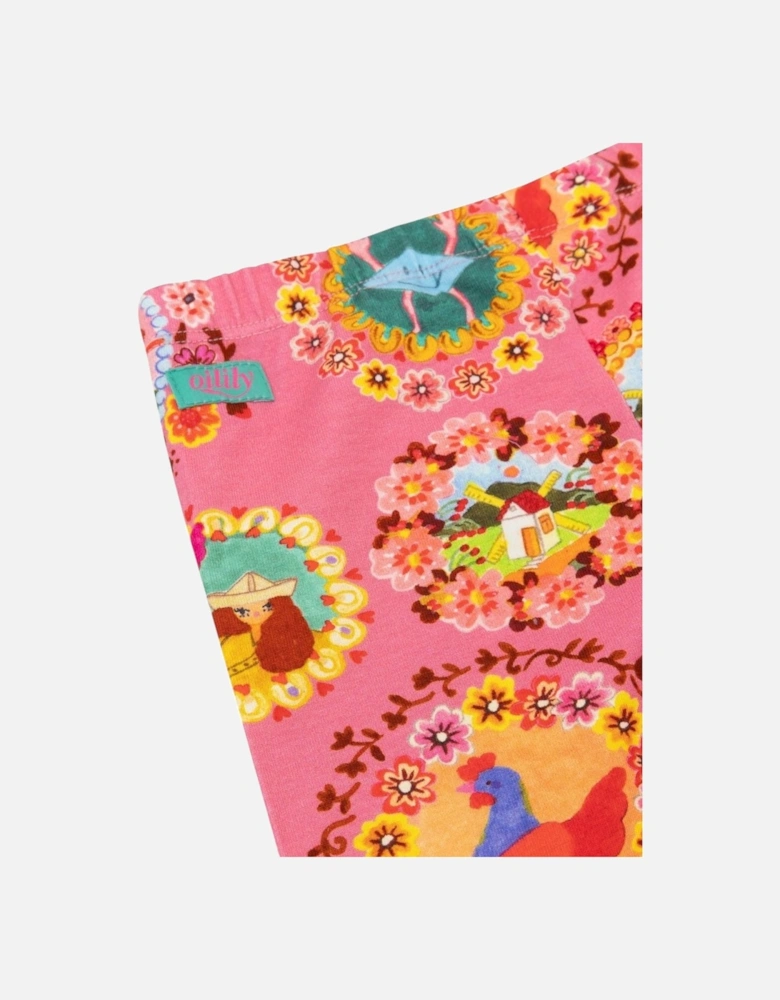 Girls Pink Frame Print Leggings