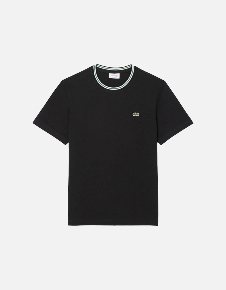 Regular Fit Ribbed Collar Cotton T-Shirt Black