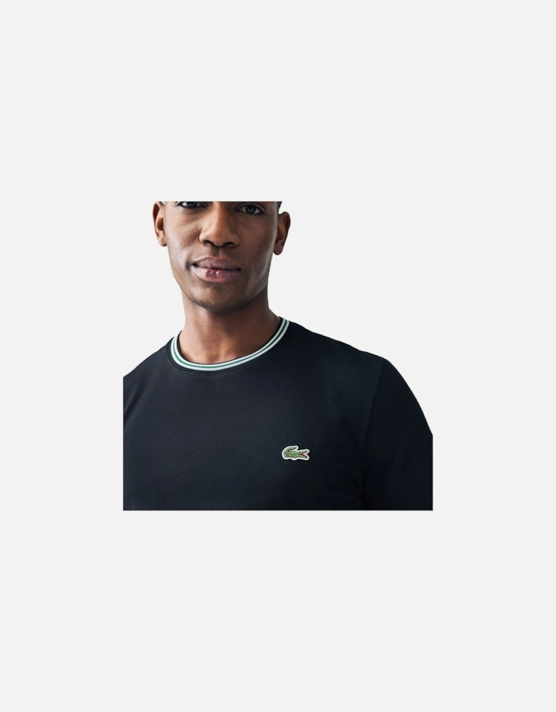 Regular Fit Ribbed Collar Cotton T-Shirt Black