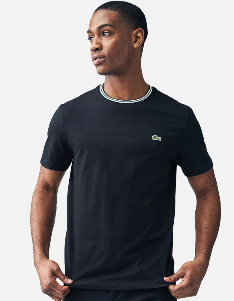 Regular Fit Ribbed Collar Cotton T-Shirt Black